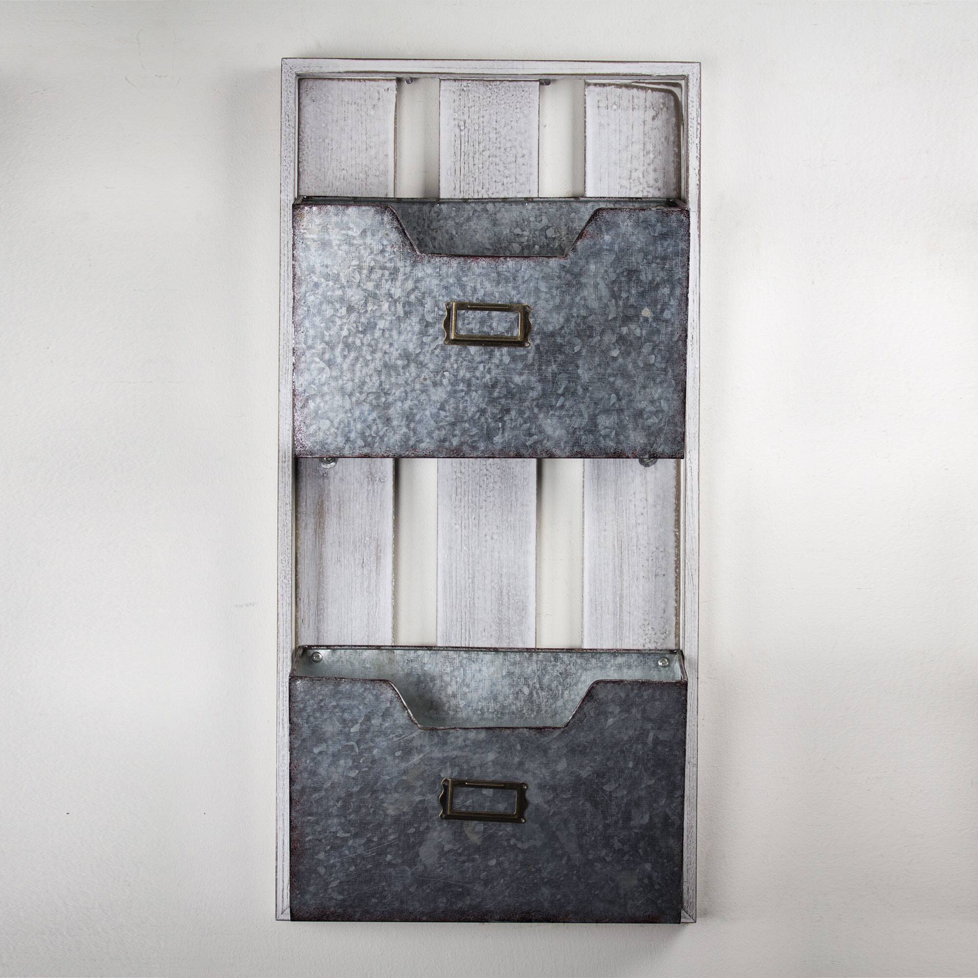 Galvanized Metal Mail & Magazine Wall Organizer